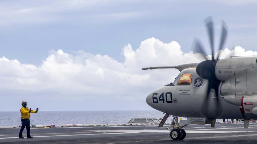 E-2D_Tracer_attached_to_the_Greyhawks_of_Airborne_Command_and_Control_Squadron_VAW-120