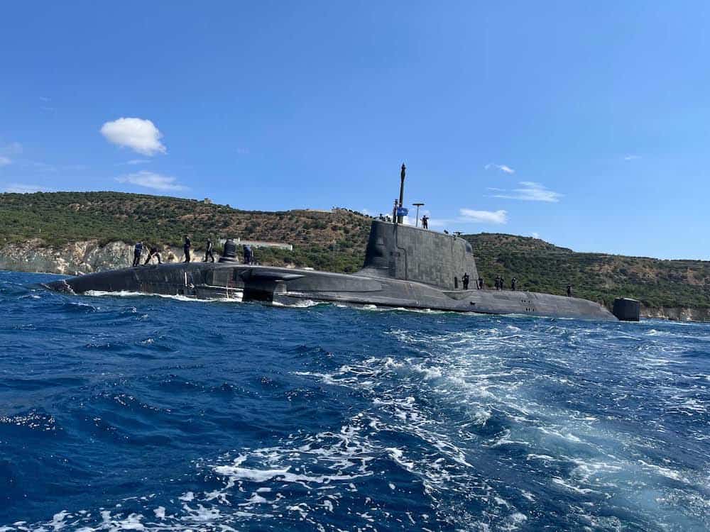 HMS Audacious in Crete during her first operational deployment