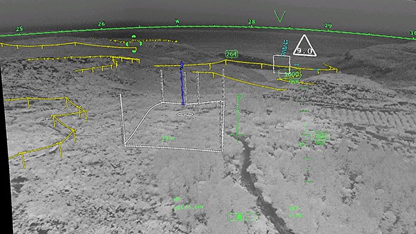 Landing area – Elbit 5th Gen vision suite – helicopter pilot X-Sight HMD POV of fused Xplore and BrightNite feeds