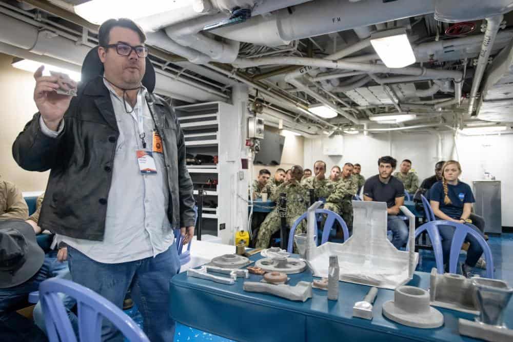 Co-Founder and CTO Steve Camilleri Presenting SPEE3D Metal Printed Parts to the US Navy – photo taken by DVIDS photographer Jhon Parsons